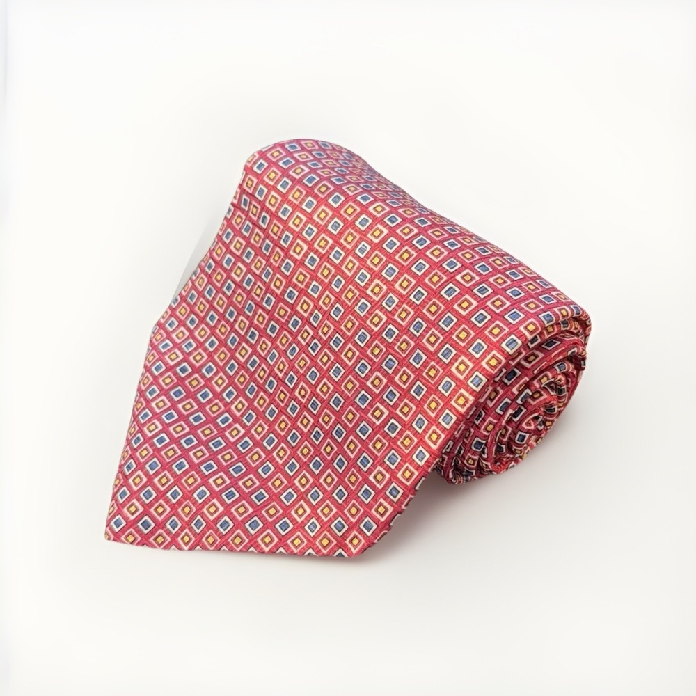 Polo by Ralph Lauren Silk‎ Tie Red Blue Yellow Square Printed USA